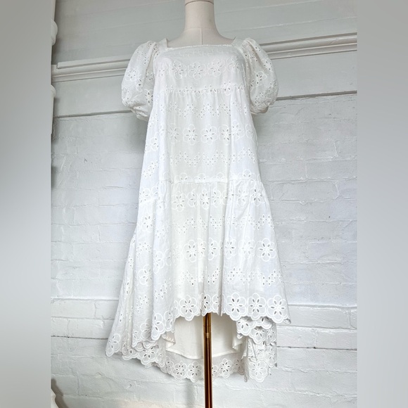Amylynn White Coco Dress Borderie Anglaise Lace Cotton Dress Eyelet Baby Doll - Picture 10 of 15